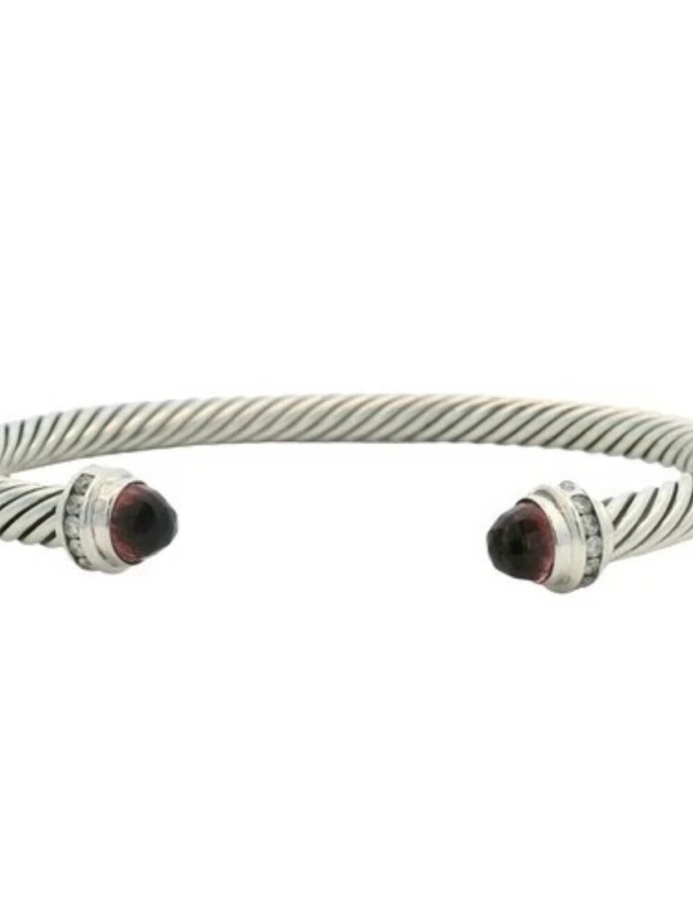 David Yurman Solid 925 Sterling Silver Tourmaline and Diamond Cable Bracelet 7"